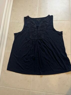 Joe Fresh Navy Crochet-Yoke Sleeveless Tank